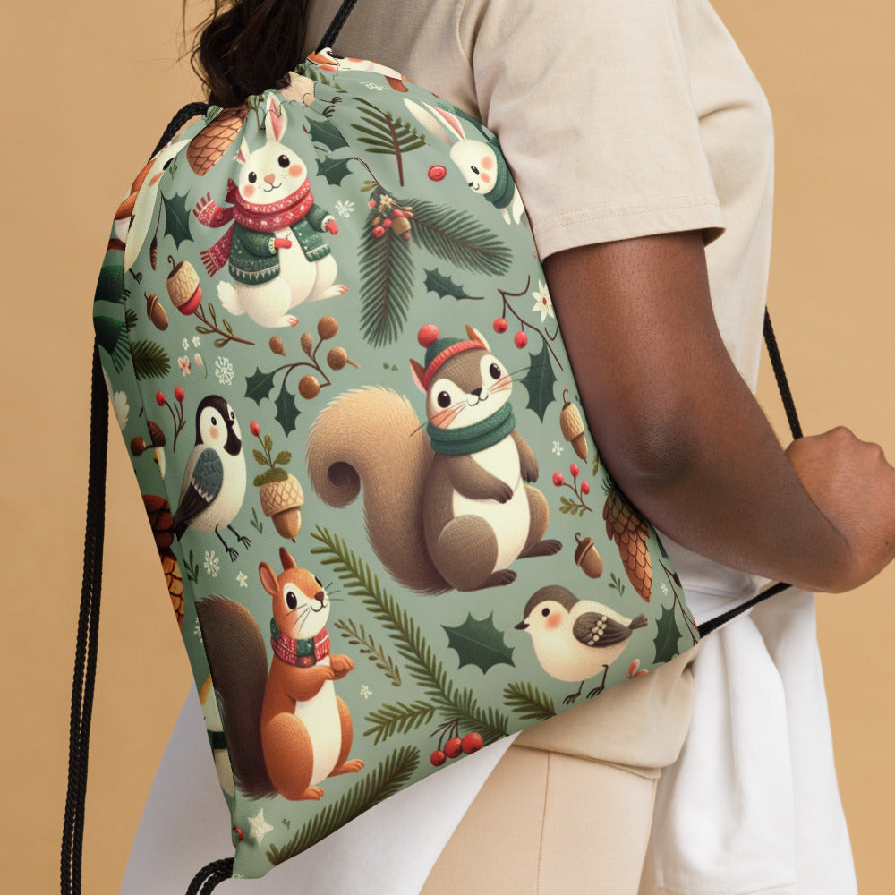 Whimsical Winter Wear Drawstring Bag