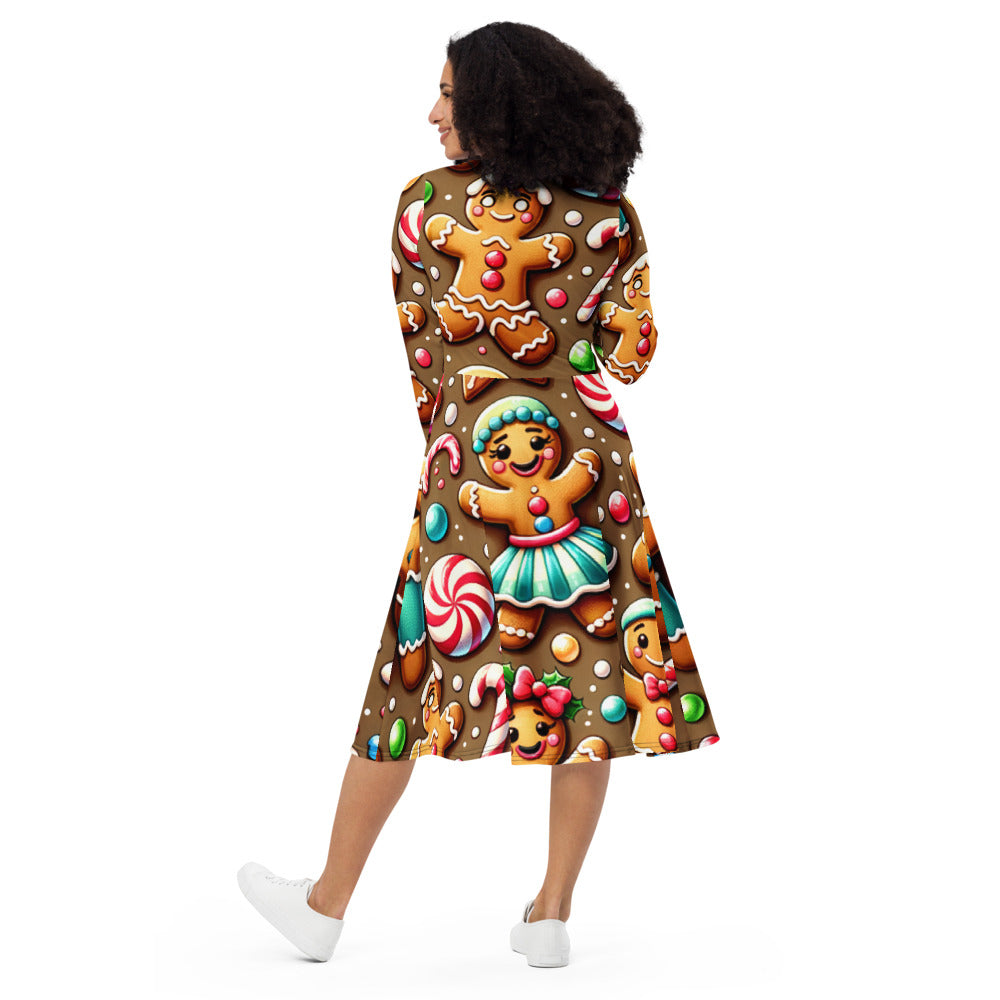 Whimsical Winter Wear Long Sleeve Midi Dress