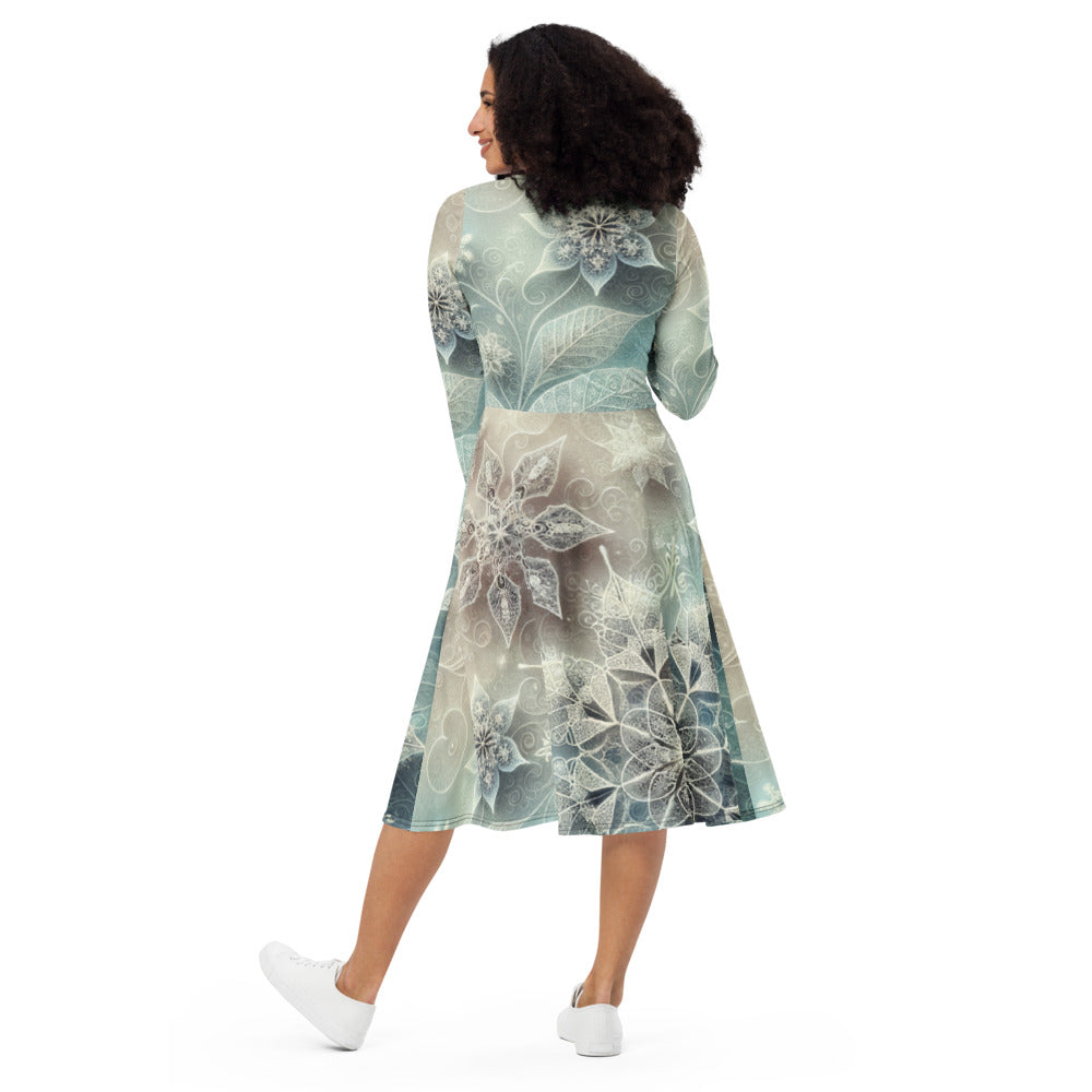 Whimsical Winter Wear Long Sleeve Midi Dress