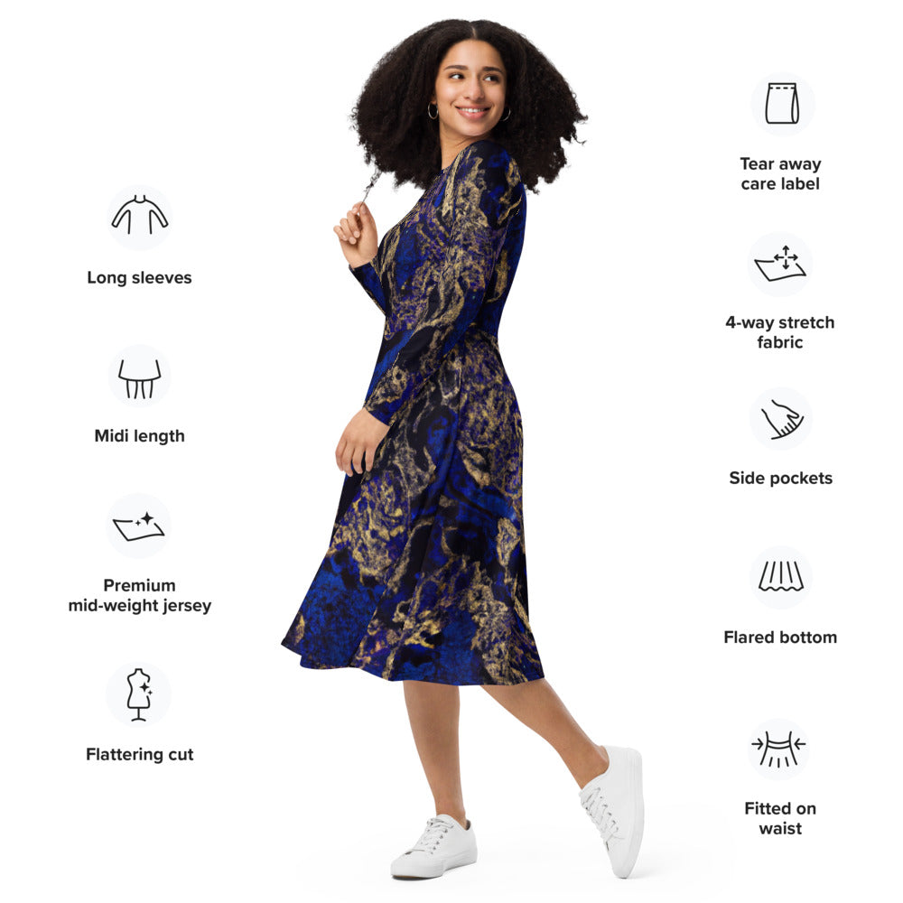 Regal Long Sleeve Midi Dress