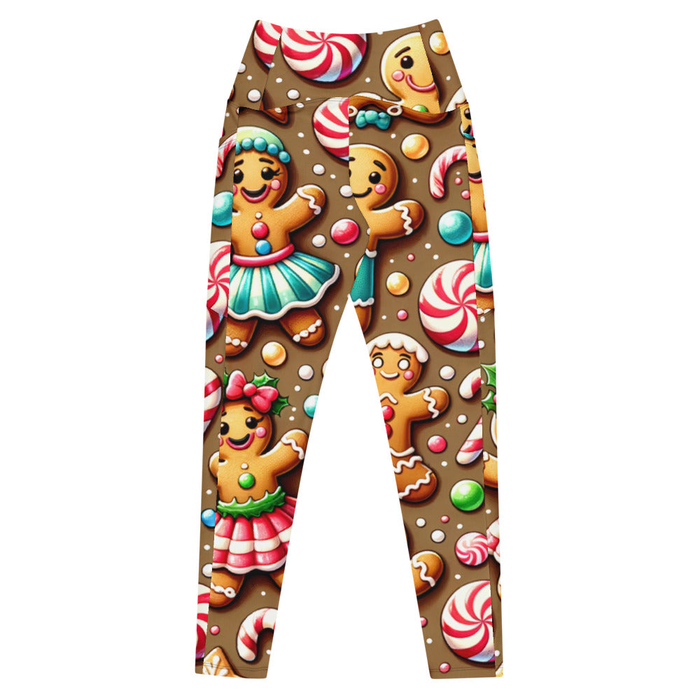 Whimsical Winter Wear Crossover Leggings with Pockets