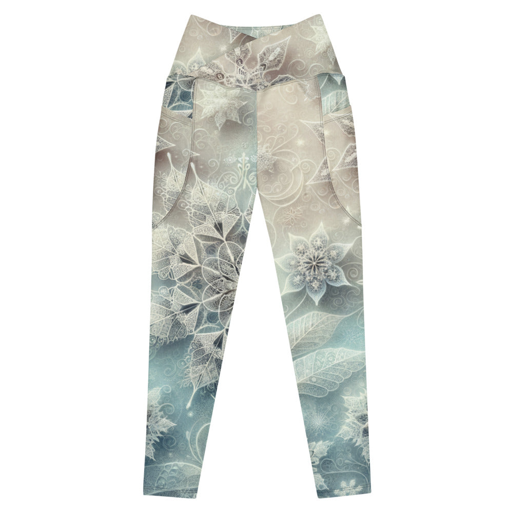 Whimsical Winter Wear Crossover Leggings with Pockets