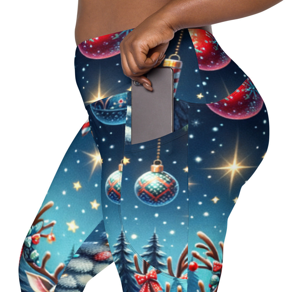 Whimsical Winter Wear Crossover Leggings with Pockets