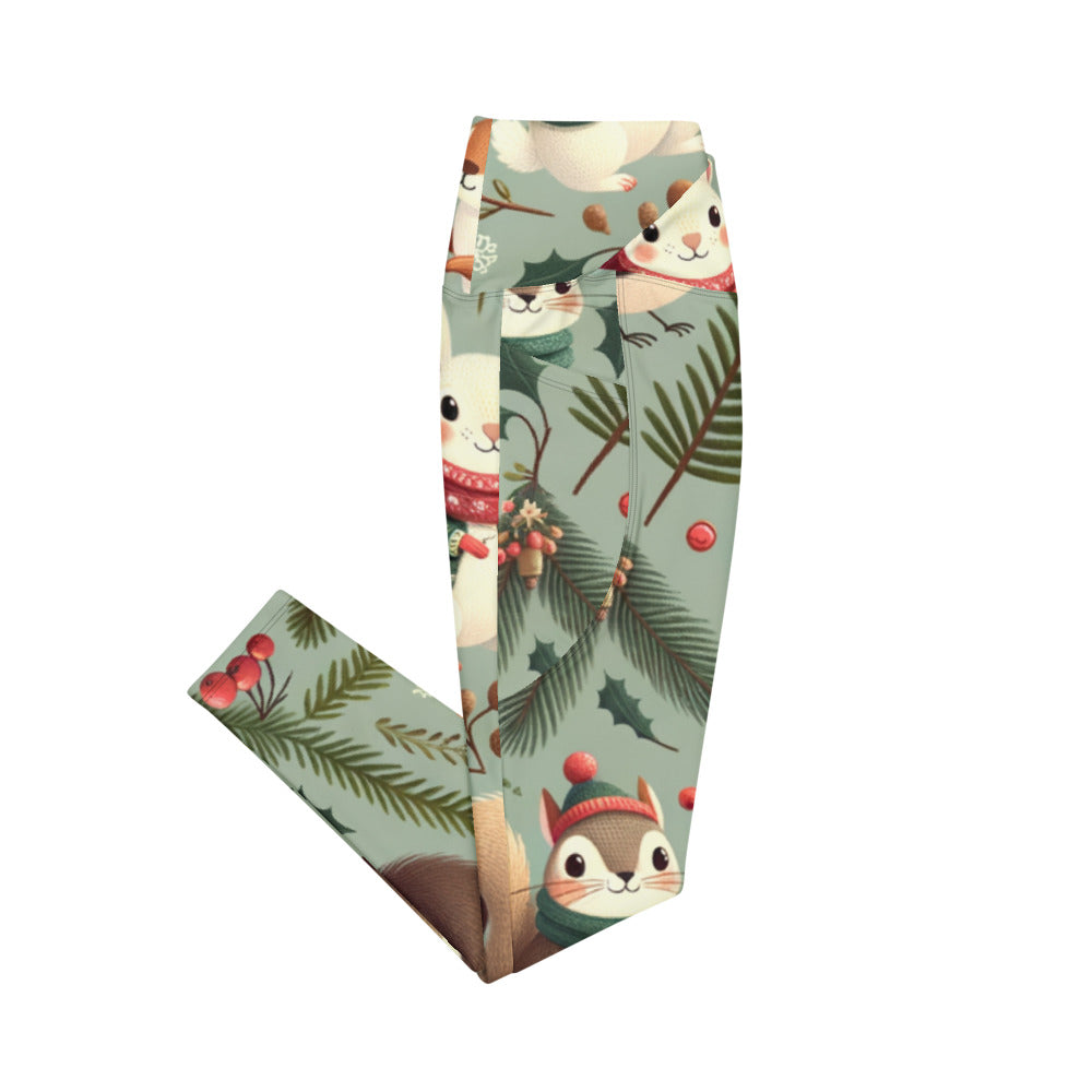 Whimsical Winter Wear Crossover Leggings with Pockets