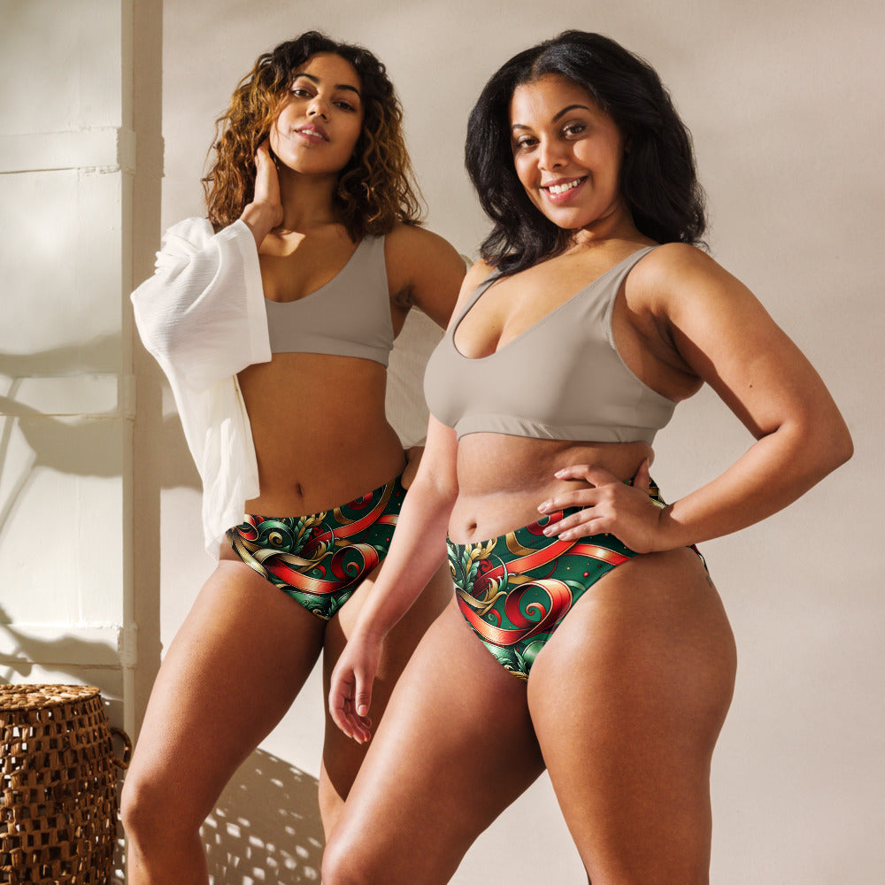Whimsical Winter Wear High-Waisted Bikini Bottom