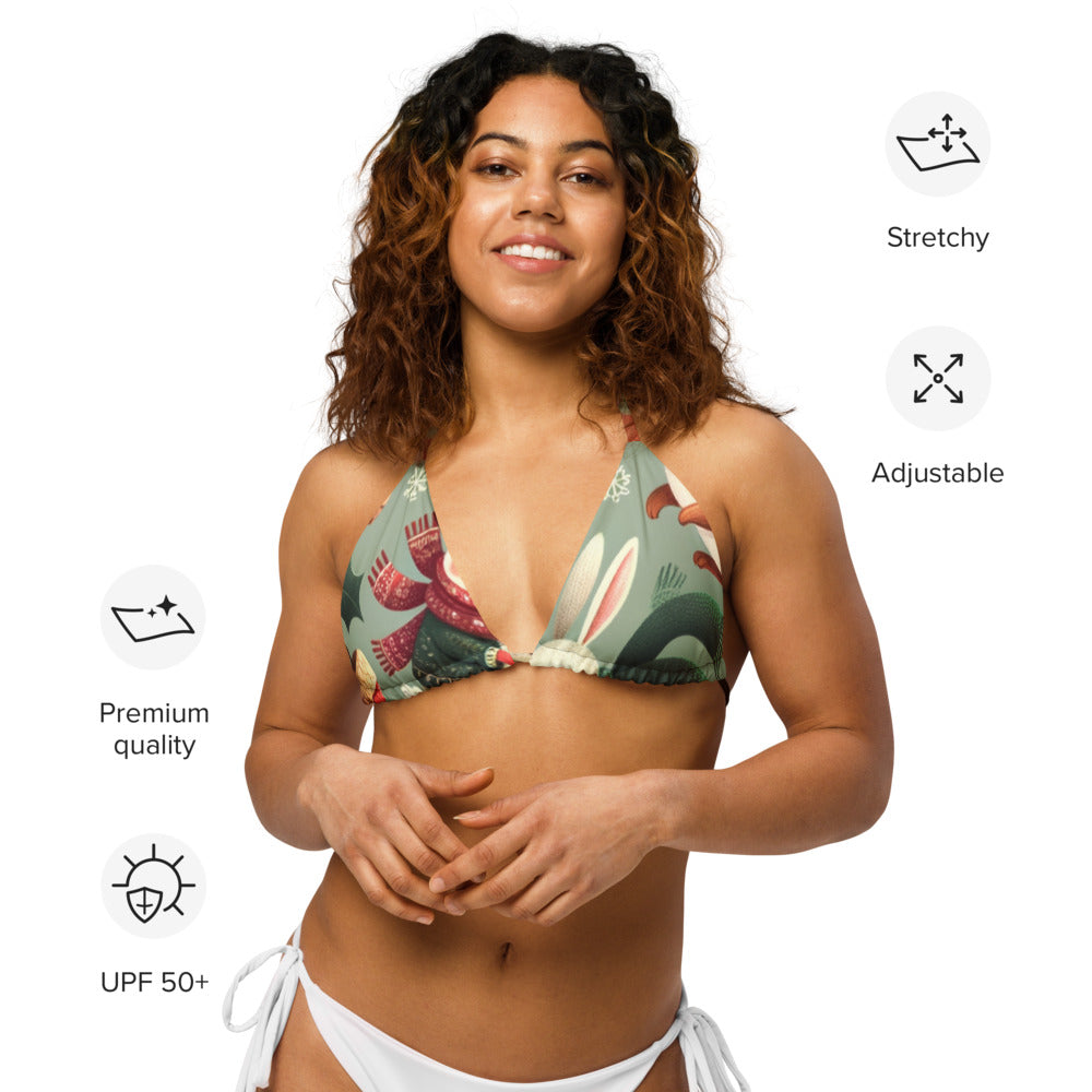 Whimsical Winter Wear Padded String Bikini Top