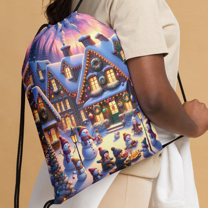 Whimsical Winter Wear Drawstring Bag