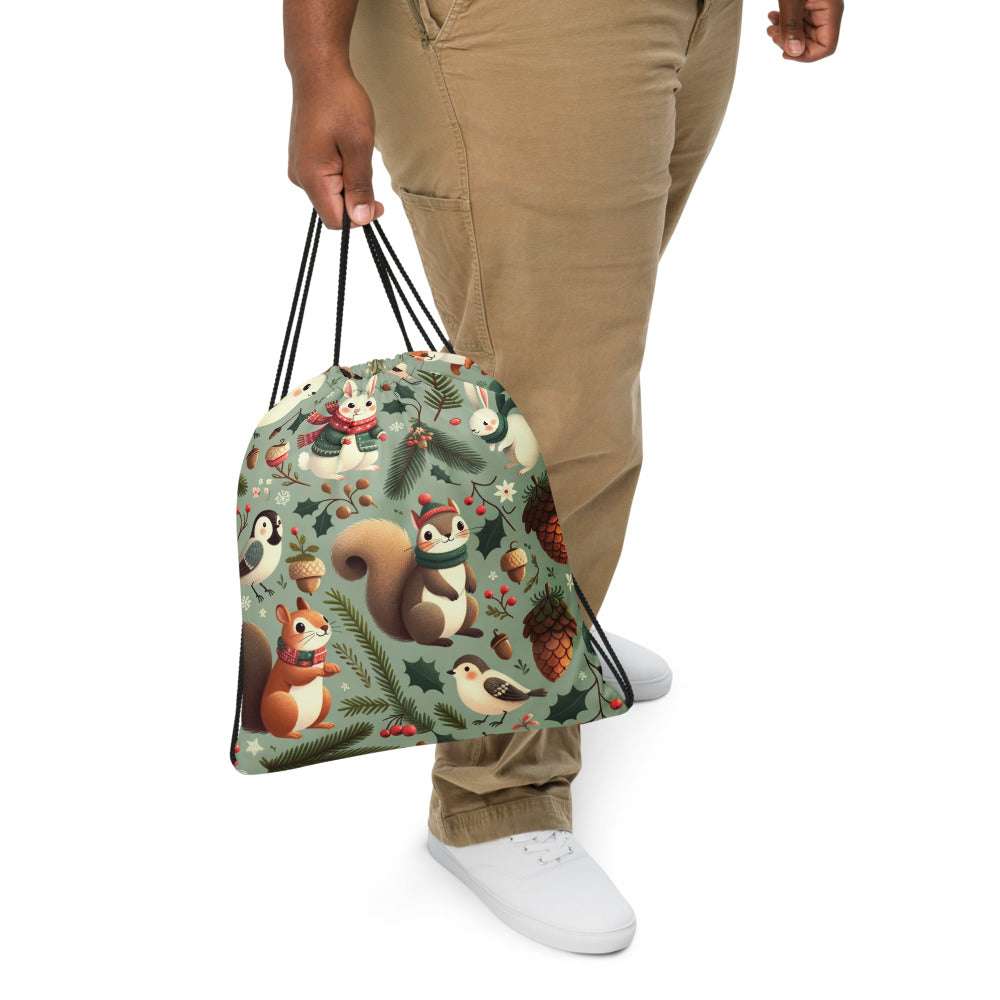 Whimsical Winter Wear Drawstring Bag