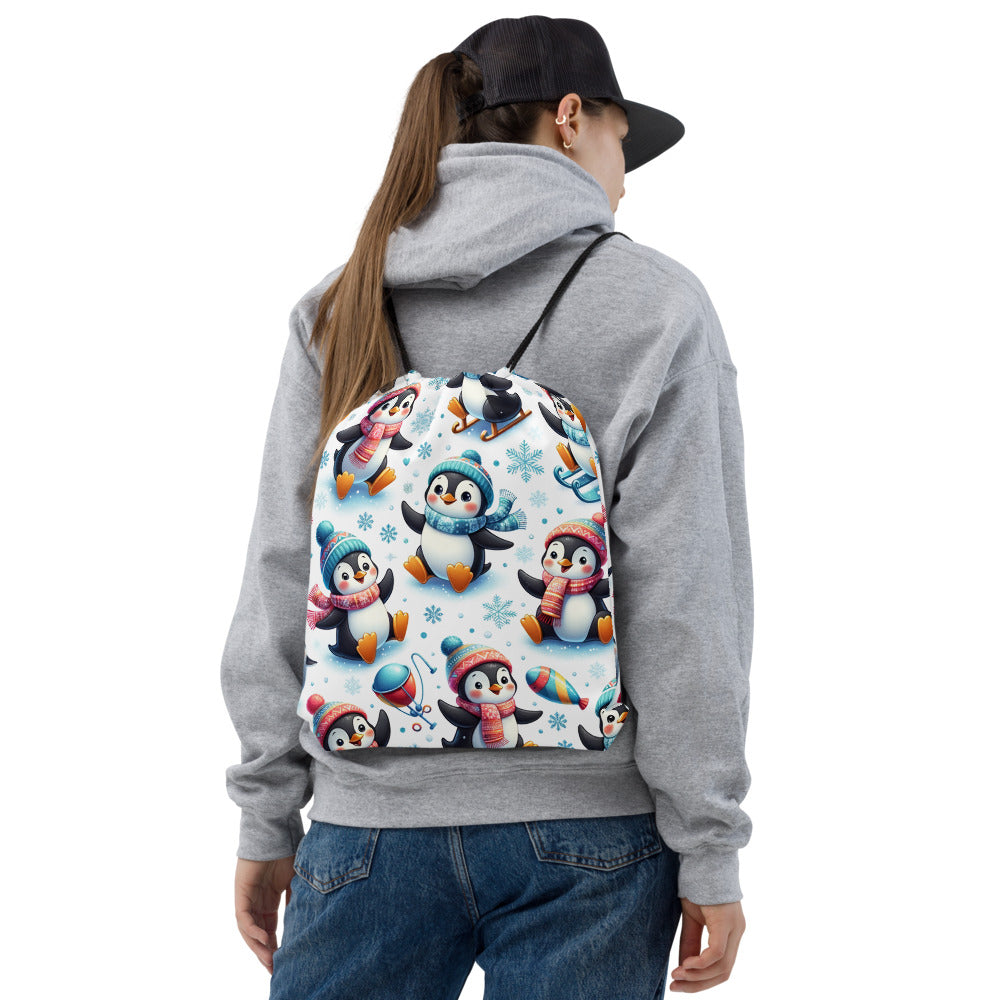 Whimsical Winter Wear Drawstring Bag