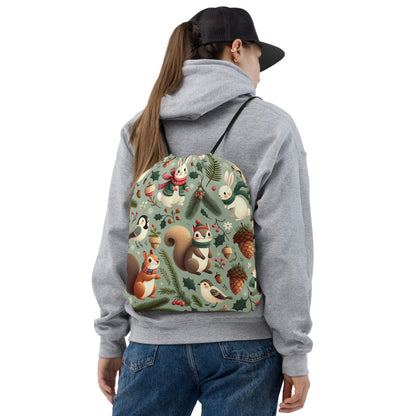 Whimsical Winter Wear Drawstring Bag