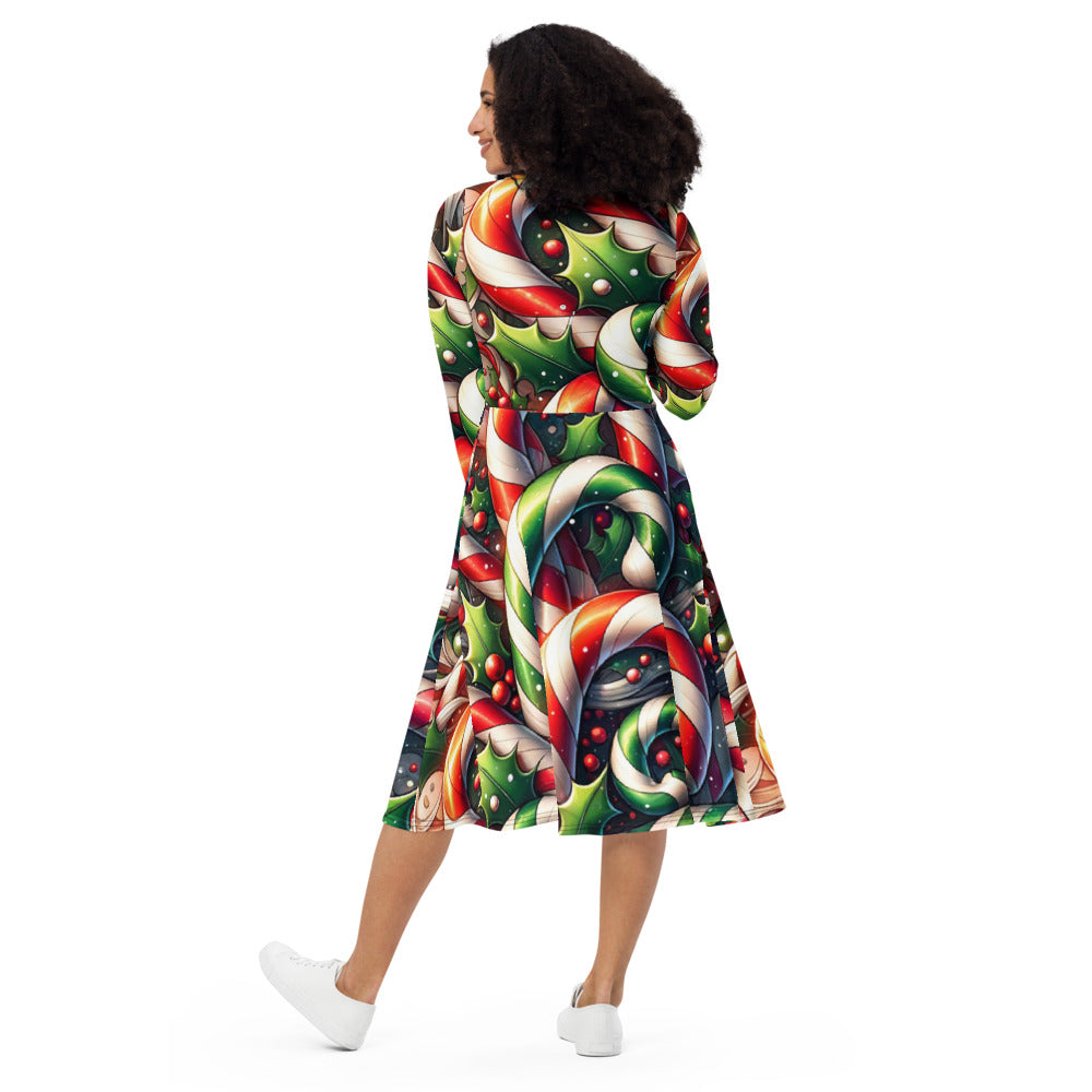 Whimsical Winter Wear Long Sleeve Midi Dress