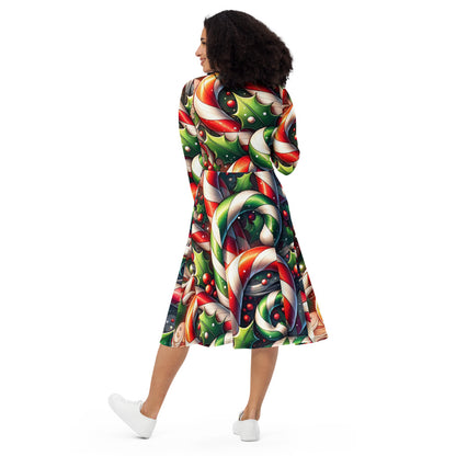 Whimsical Winter Wear Long Sleeve Midi Dress