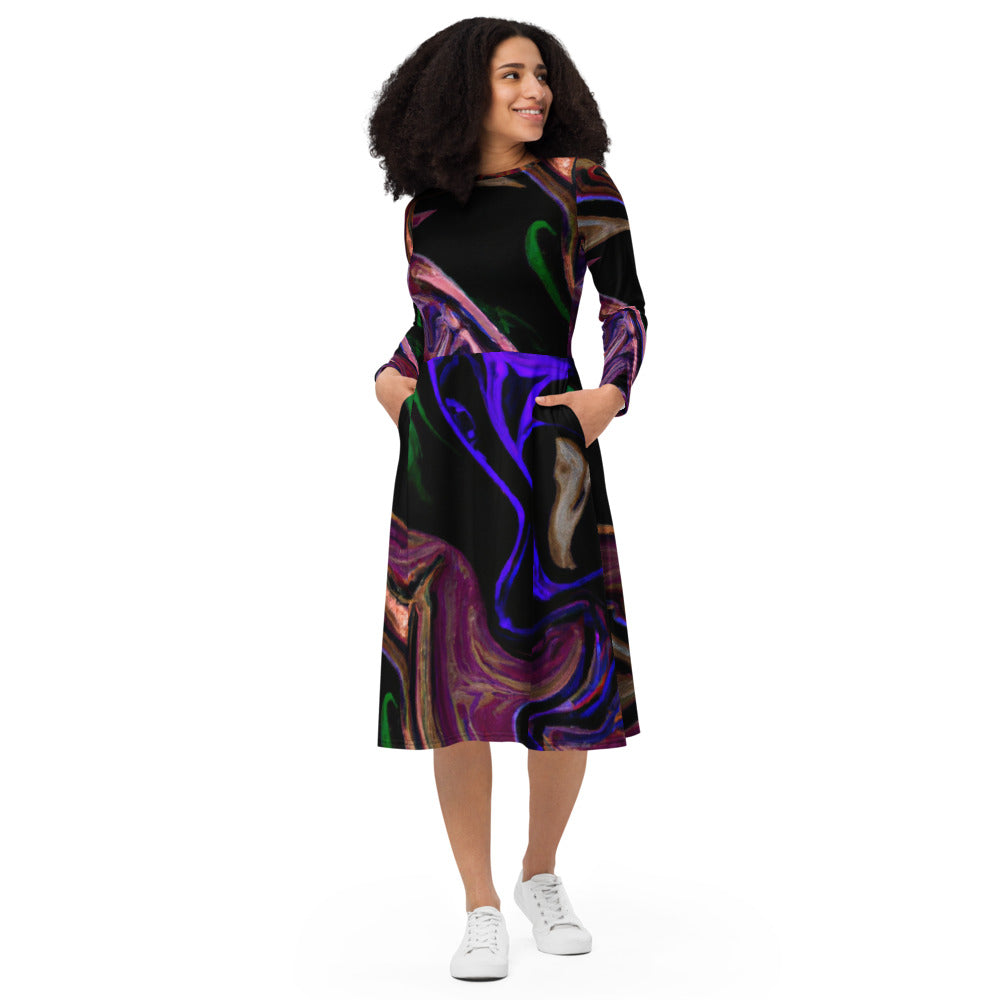 Regal Long Sleeve Midi Dress
