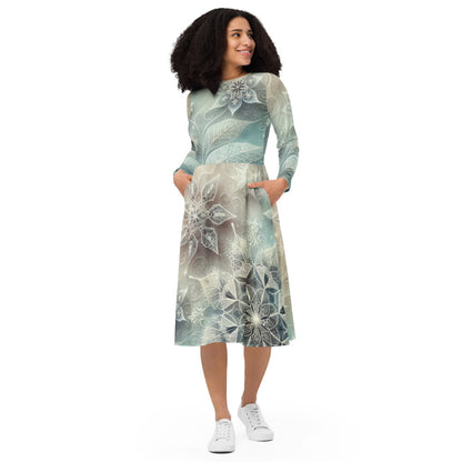 Whimsical Winter Wear Long Sleeve Midi Dress