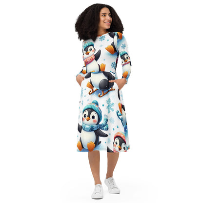 Whimsical Winter Wear Long Sleeve Midi Dress