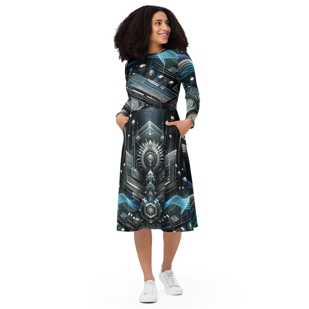 Hallyu Vibe Couture Long Sleeve Midi Dress