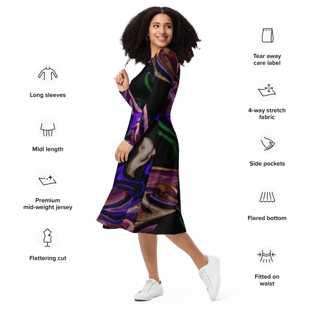 Regal Long Sleeve Midi Dress