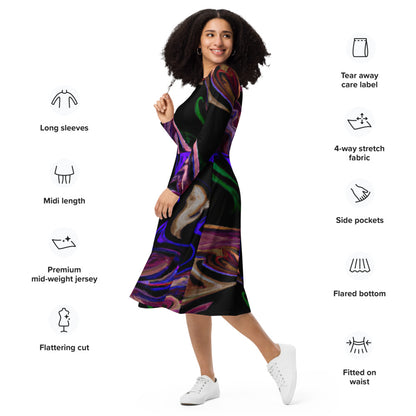Regal Long Sleeve Midi Dress