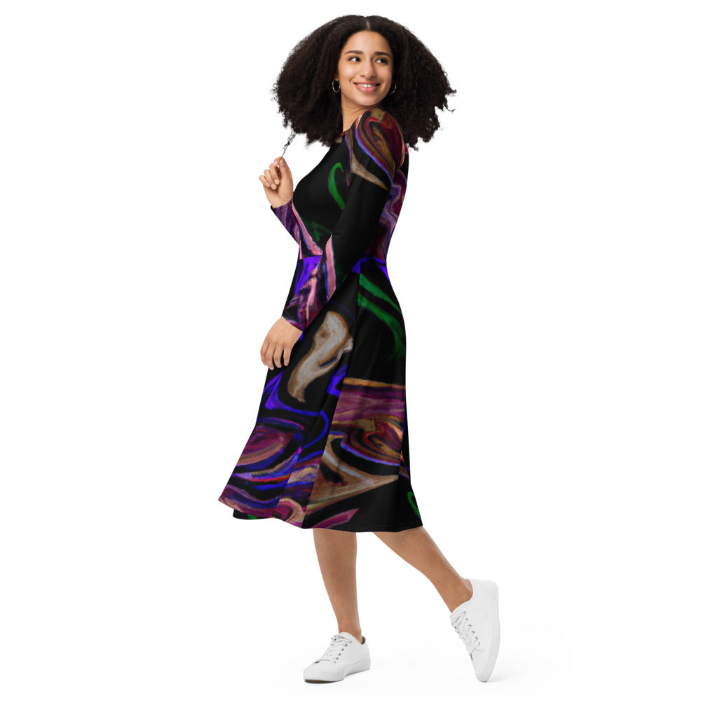 Regal Long Sleeve Midi Dress