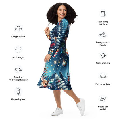 Whimsical Winter Wear Long Sleeve Midi Dress