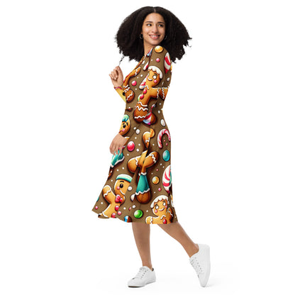 Whimsical Winter Wear Long Sleeve Midi Dress