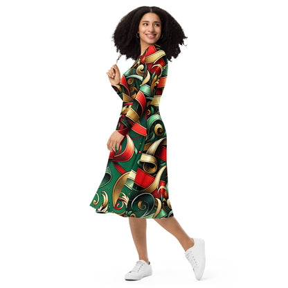 Whimsical Winter Wear Long Sleeve Midi Dress