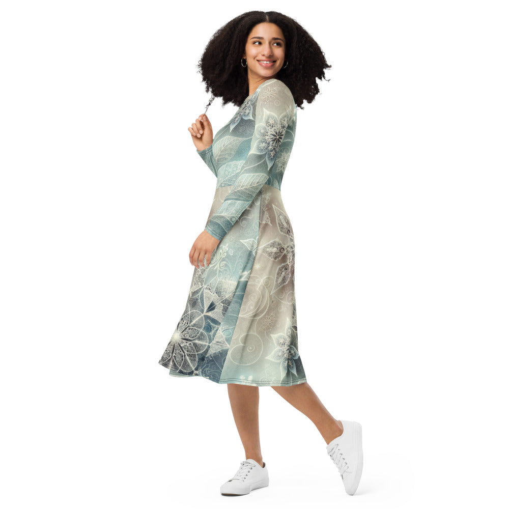 Whimsical Winter Wear Long Sleeve Midi Dress