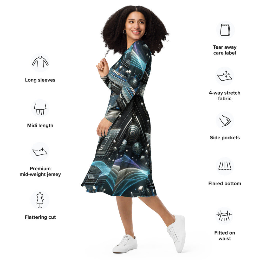 Hallyu Vibe Couture Long Sleeve Midi Dress