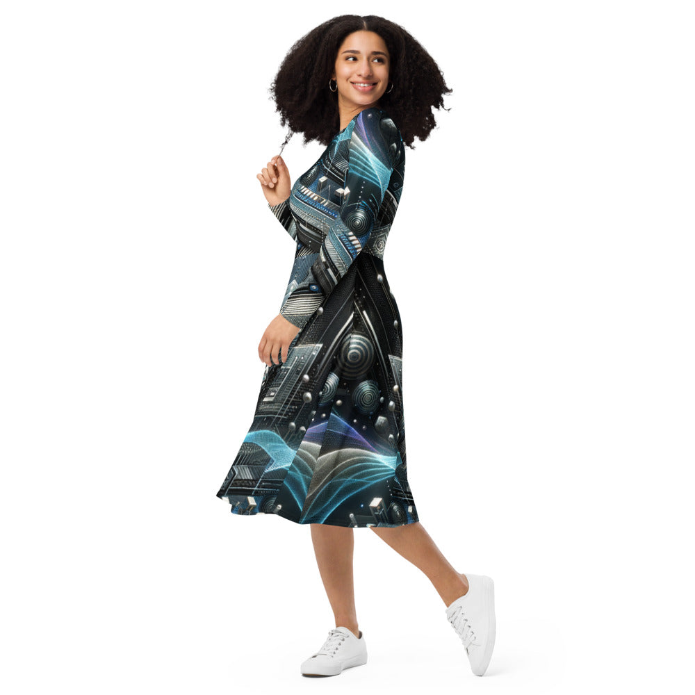 Hallyu Vibe Couture Long Sleeve Midi Dress