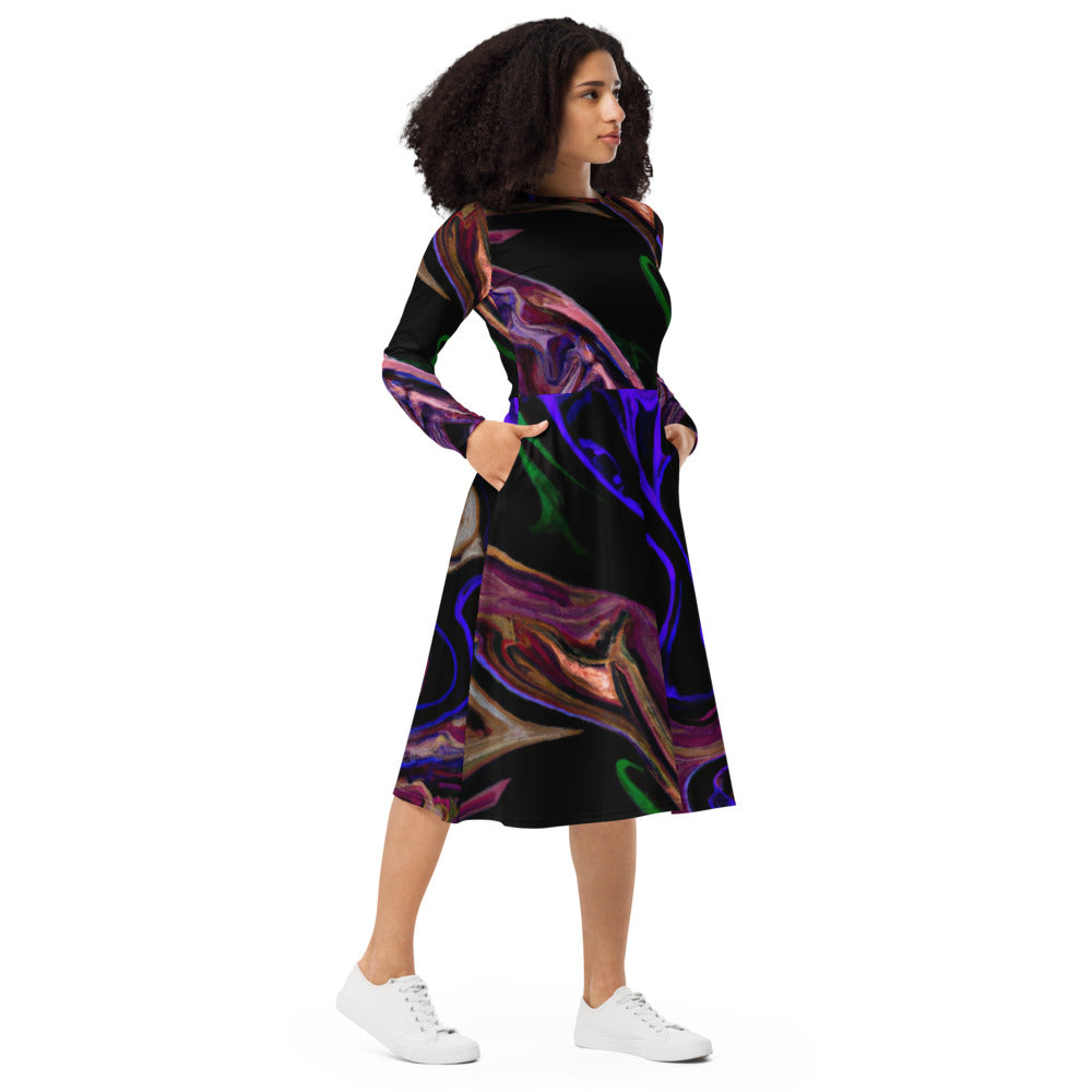 Regal Long Sleeve Midi Dress