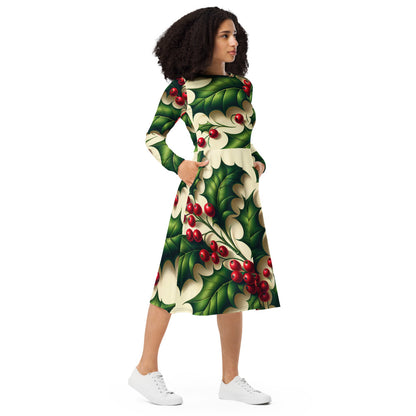 Whimsical Winter Wear Long Sleeve Midi Dress