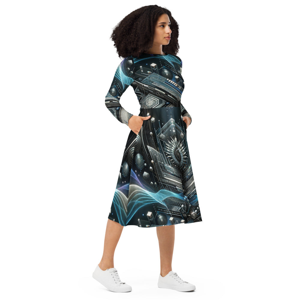 Hallyu Vibe Couture Long Sleeve Midi Dress