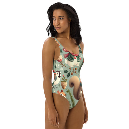 Whimsical Winter Wear One-Piece Swimsuit