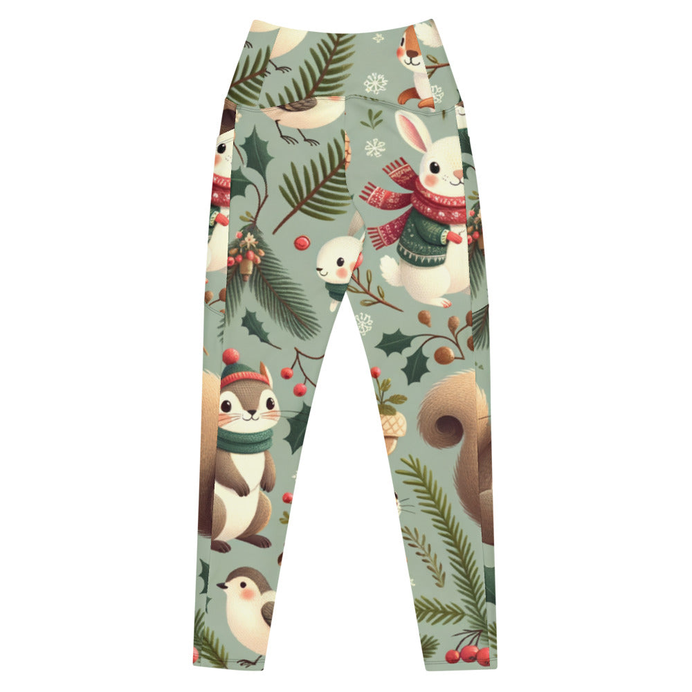 Whimsical Winter Wear Crossover Leggings with Pockets