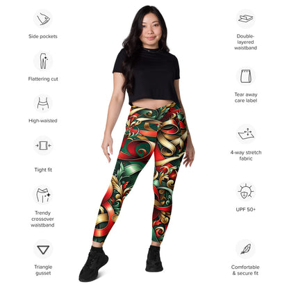 Whimsical Winter Wear Crossover Leggings with Pockets
