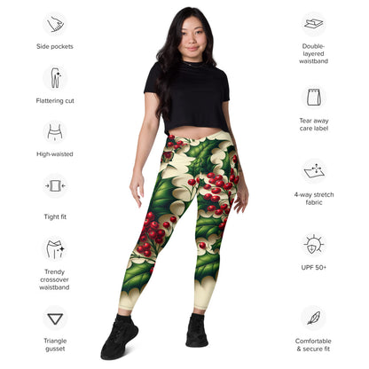 Whimsical Winter Wear Crossover Leggings with Pockets