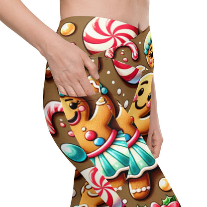 Whimsical Winter Wear Crossover Leggings with Pockets