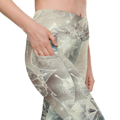 Whimsical Winter Wear Crossover Leggings with Pockets