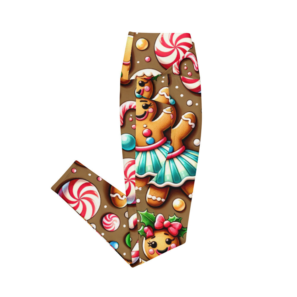 Whimsical Winter Wear Crossover Leggings with Pockets
