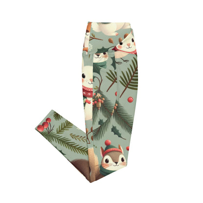 Whimsical Winter Wear Crossover Leggings with Pockets