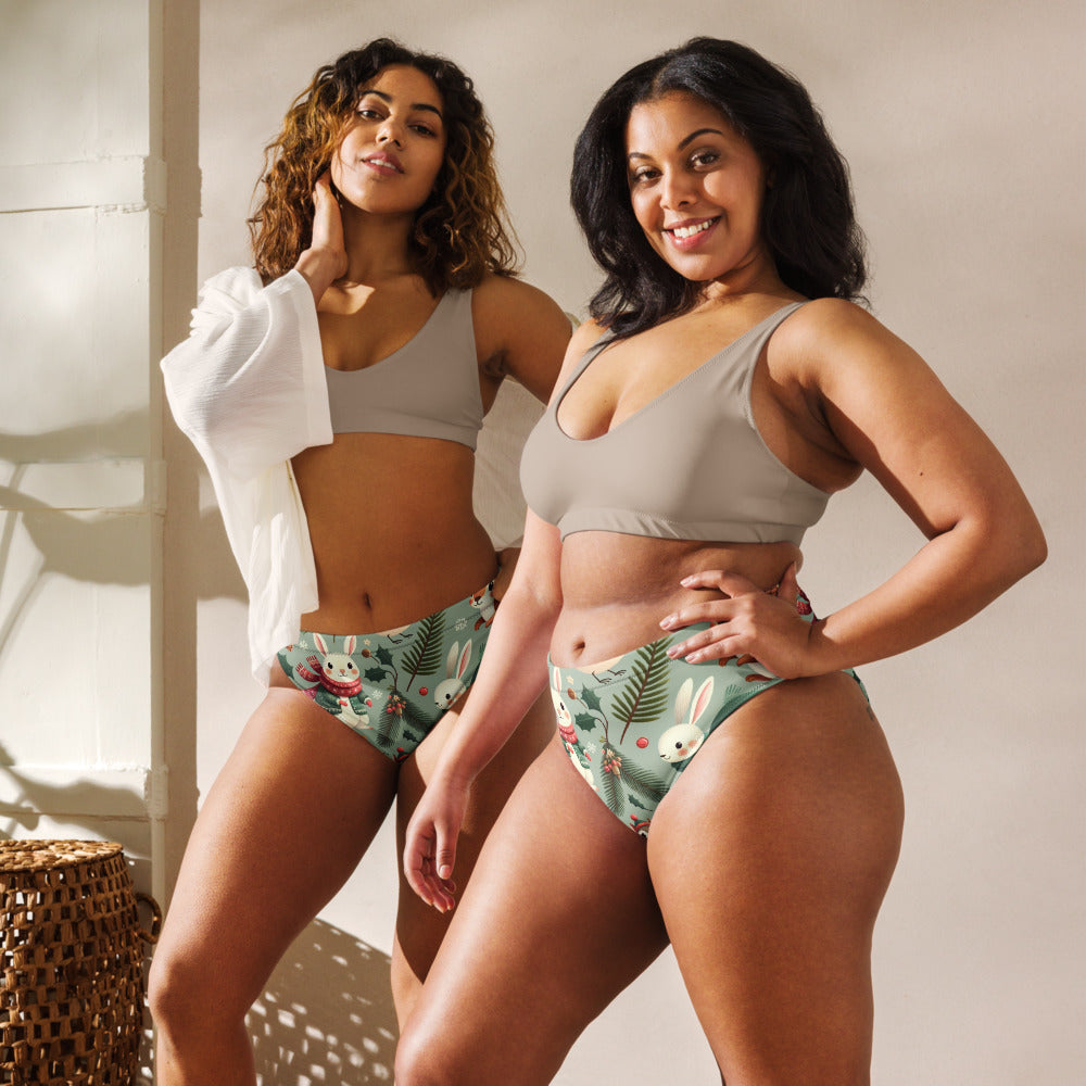 Whimsical Winter Wear High-Waisted Bikini Bottom